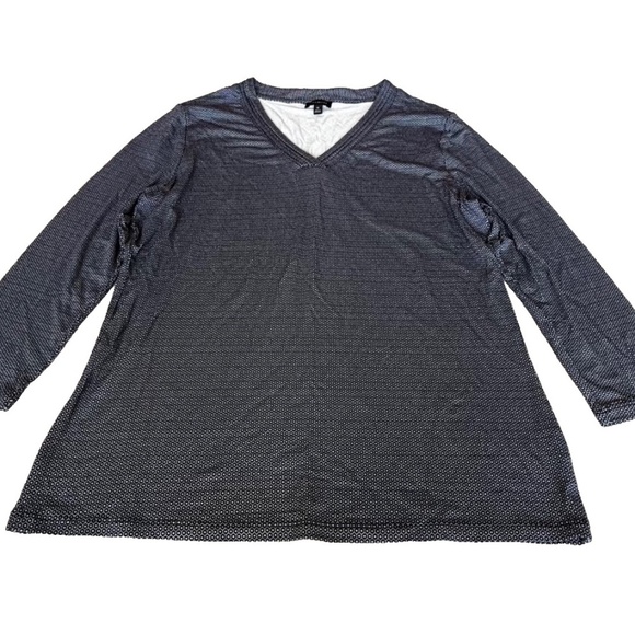 Talbots V-Neck Lightweight Stretch Rayon Blouse; Navy/White; 3/4 Sleeve; Size M - Picture 1 of 5